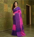 Handloom Ikkat 3D Cotton Saree: VioletChecks