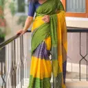 Handloom Ikkat 3D Cotton Saree: Sunshine & Forest