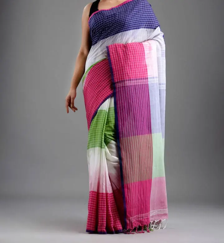 [Saree-MLTMGC-014] Handloom Ikkat 3D Cotton Saree: Multicolored Magic
