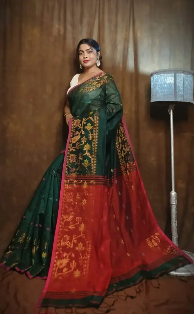 [Saree-FSTFRG-022] The Festive Harmony Derpari Saree - Forest Green