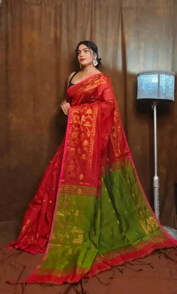 [Saree-MGMSGN-005] Dual-Tone Derpari Saree - Magenta & Moss Green