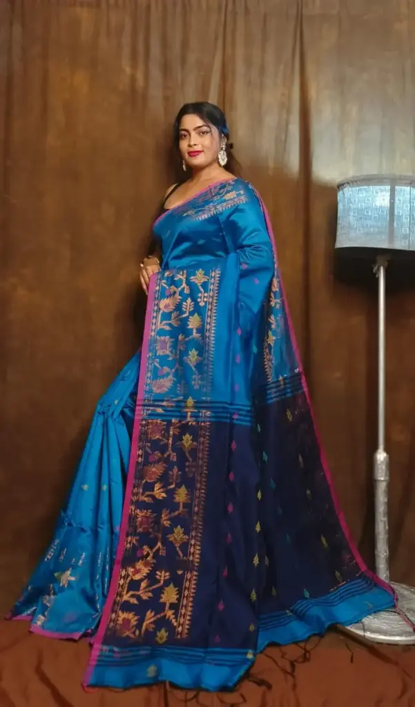 [Saree-AQMRIN-021] The Aqua Marine Derpari Saree - Aqua Marine