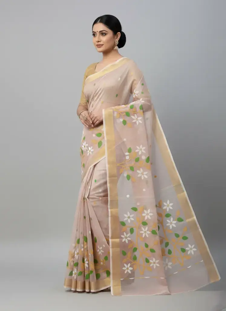 [Saree-OFFWHT-027] Authentic Pure Reshom silk Saree (Off-White)