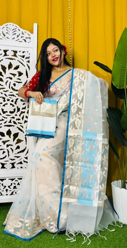 [Saree-MSLRBL-045] Authentic Muslin Organza Saree (Royal Blue)