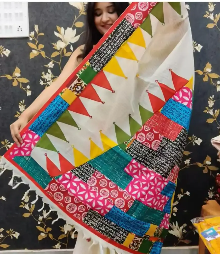 [MMAXWHT-142] Mix Match Ajrakh Work Saree