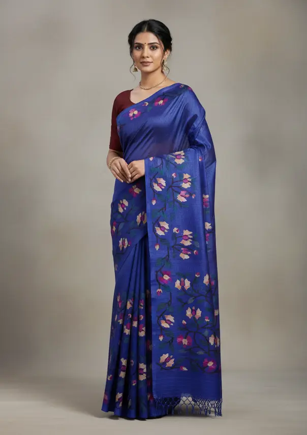 [Saree-TTHRBL-077] Tantuj Hand Weaving Tussar Saree (Royal Blue)