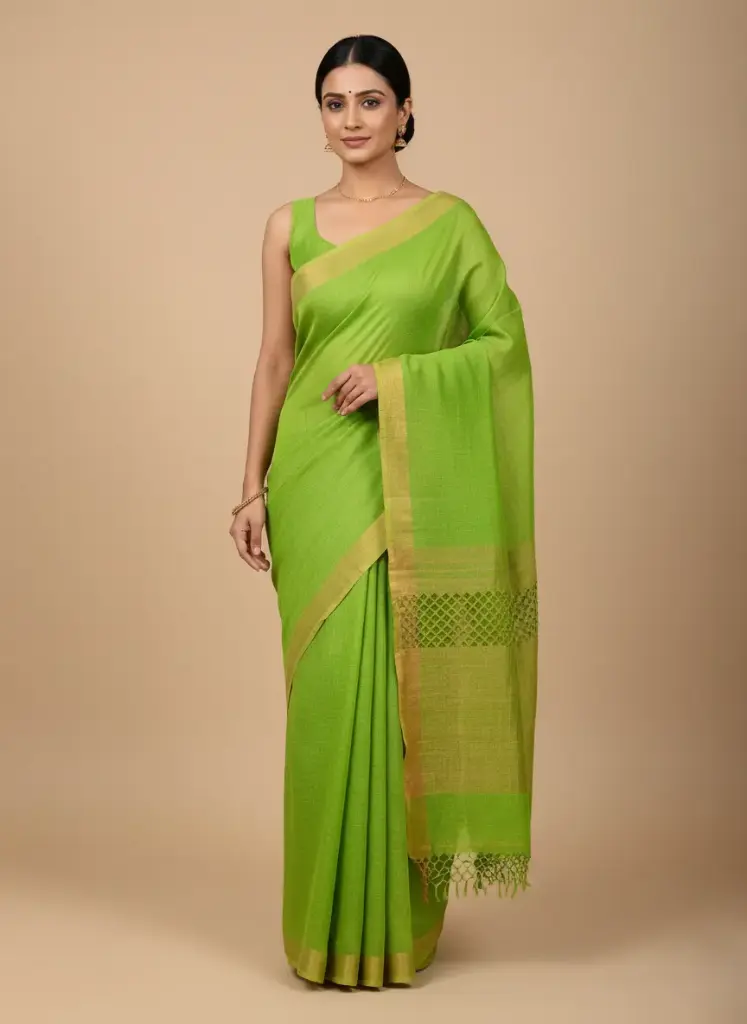 [Saree-PLNGRN-088] Jayashree 100% Pure Linen Saree  (Green)