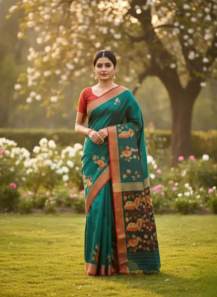 [Saree-RMTSGN-082] Pure Resham Matka Handloom Saree (Green)