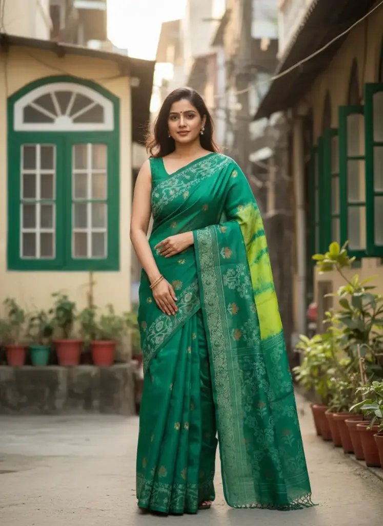 [Saree-TSRBNG-084] Pure Tusser Benarasi  (Green)