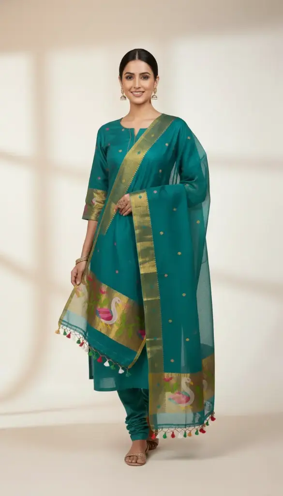 [Suit-MJBBSGR-111] Muslin Jamdani Big Border Suit (Sea Green)