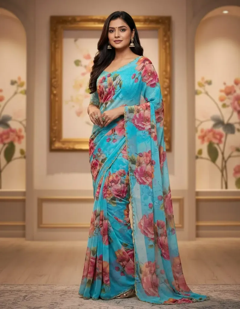 [Saree-EXCHBLU-158] Exclusive Chinon Saree (Blue)