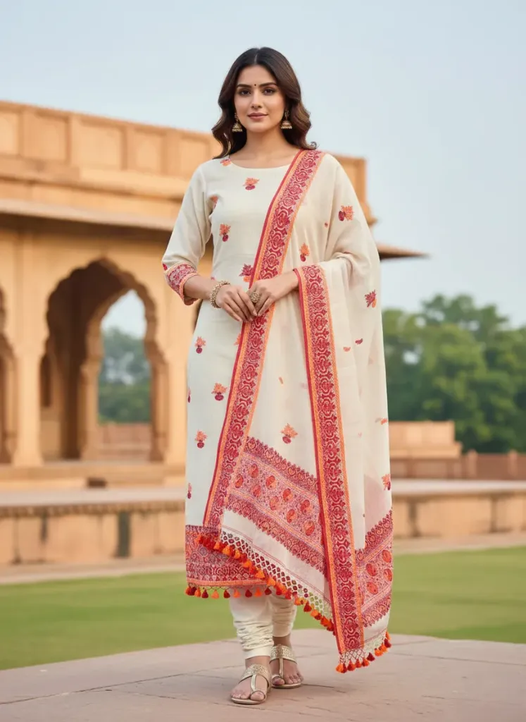 [Saree-OFFWHI-183] Baluchuri Jamdani Suit (Off-White)