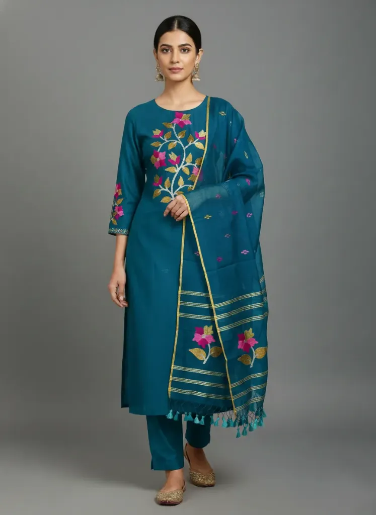 [Saree-DEEBLU-197] Muslin Reshom Design Suits (Deep Blue)