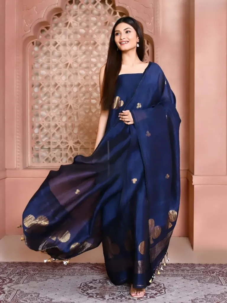 [Saree-SUIBLU-216] Jayasree Linen Jamdani Suit (Deep Blue)