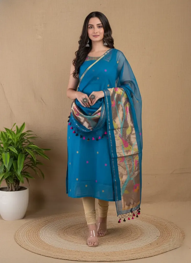 [Suitset-SUIBLU-225] Muslin Paithani Tissue Suit (Blue)