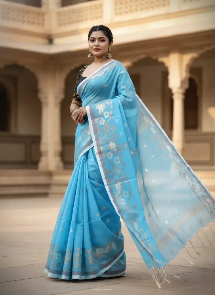 Copper Zari Slab Saree