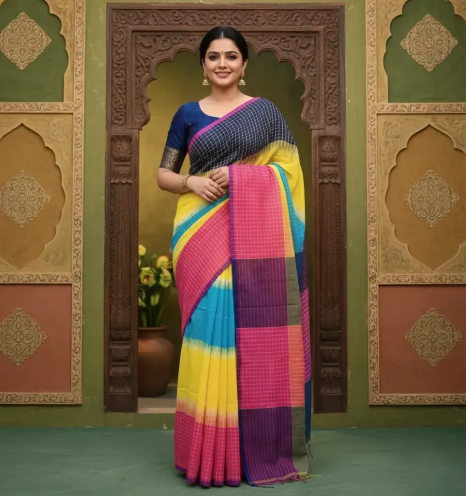 Handloom Ikkat 3D Cotton Saree: Multicolored Magic