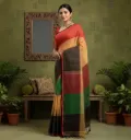 Handloom Ikkat 3D Cotton Saree: Multicolored Checks